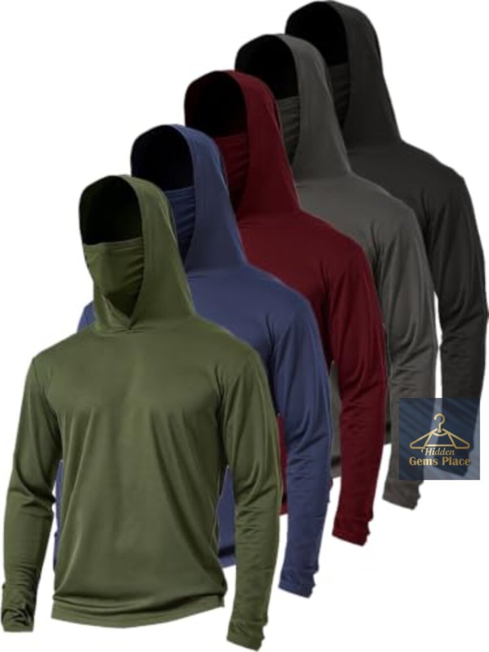 5 Pack Men's Hoodie Rash Guard UV Protection Quick Dry Long Sleeve Fishing Shirt